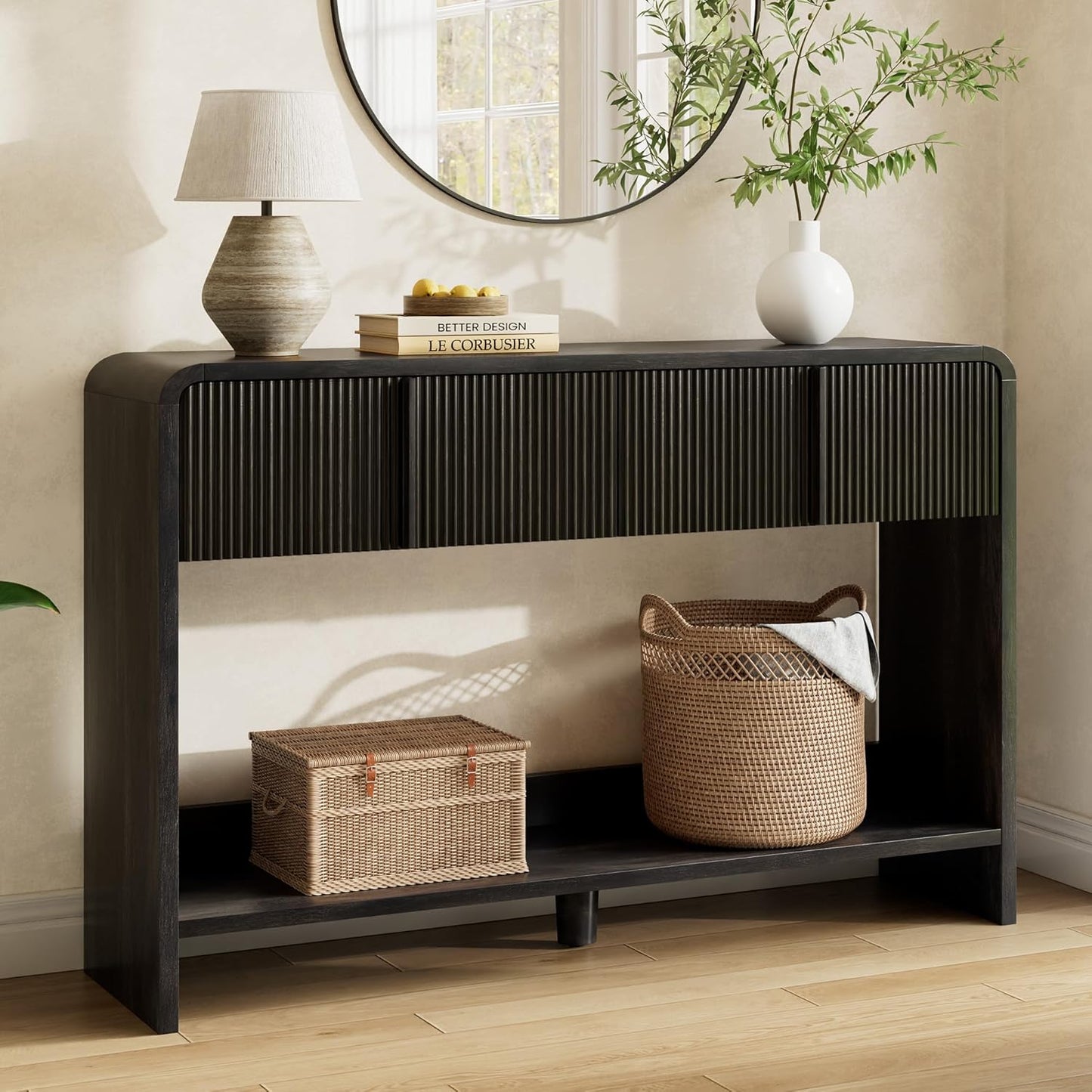 Curvia Wooden Console Table Amerlife Flat Panel / 45" / Black