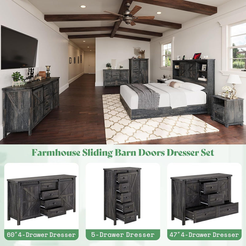 Alderman 3-Piece Farmhouse Bedroom Set Amerlife Queen / Black Oak