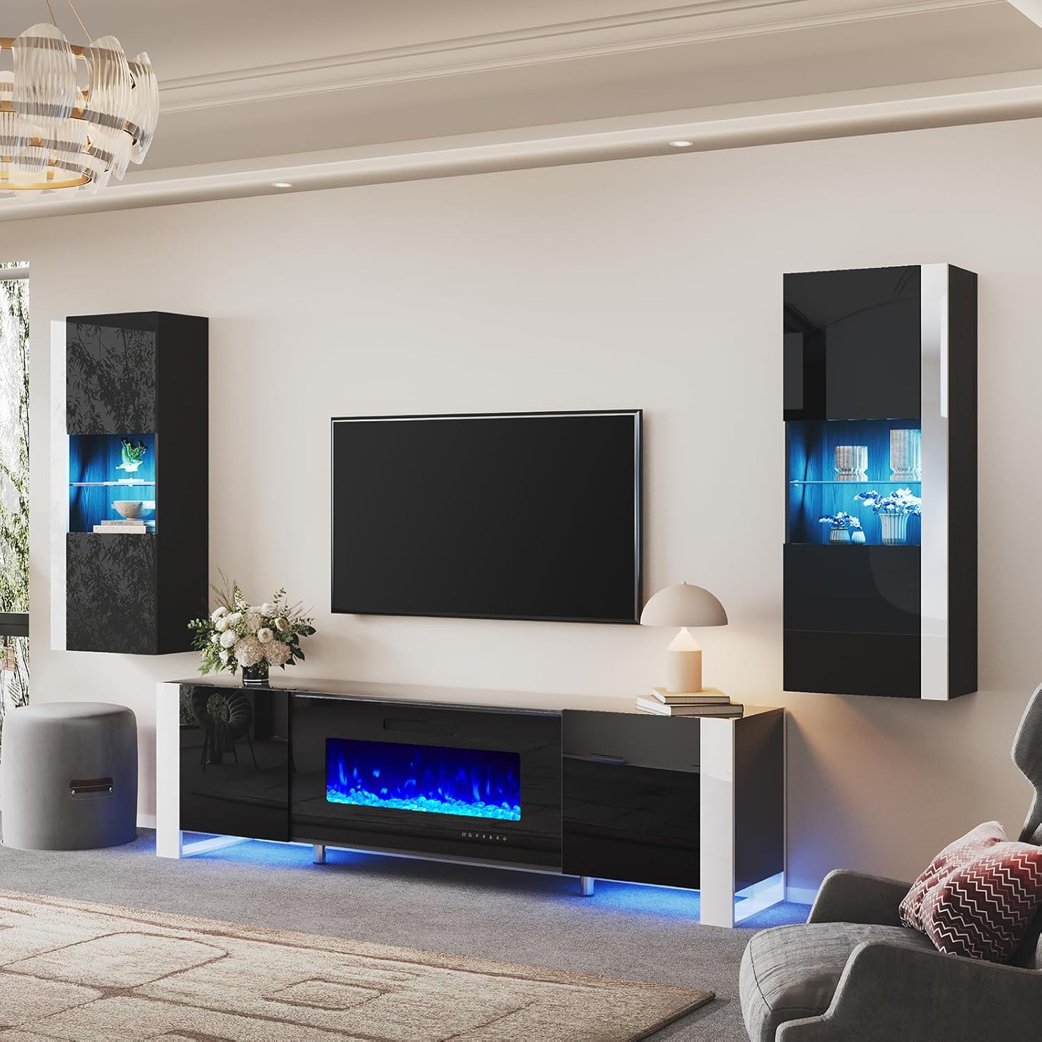 Ion Wall Unit Entertainment Center Set Amerlife 70" / Black