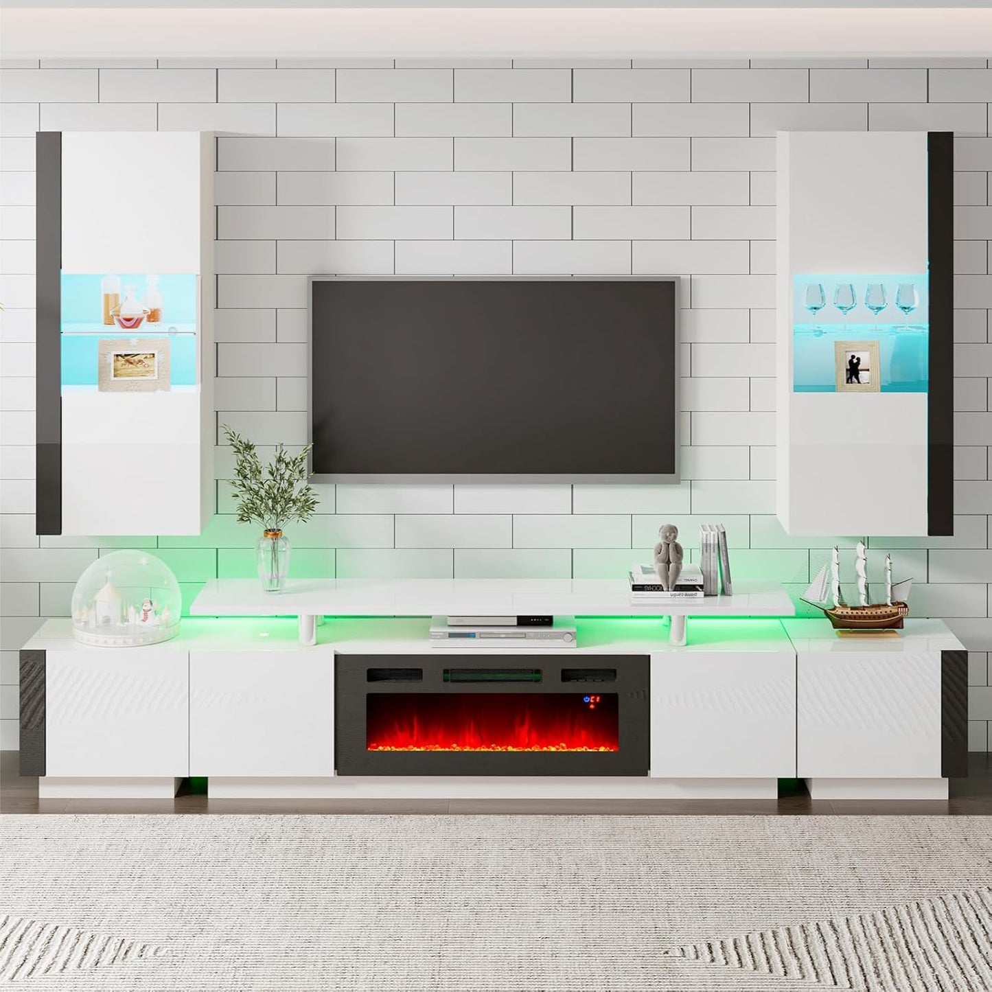 Sheer Floating Fireplace TV Stand Wall Unit Amerlife 70" / White