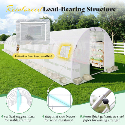 Canopy Large Walk-In Outdoor Greenhouse with Misting System-44x10 FT - Frame NOT Included-White