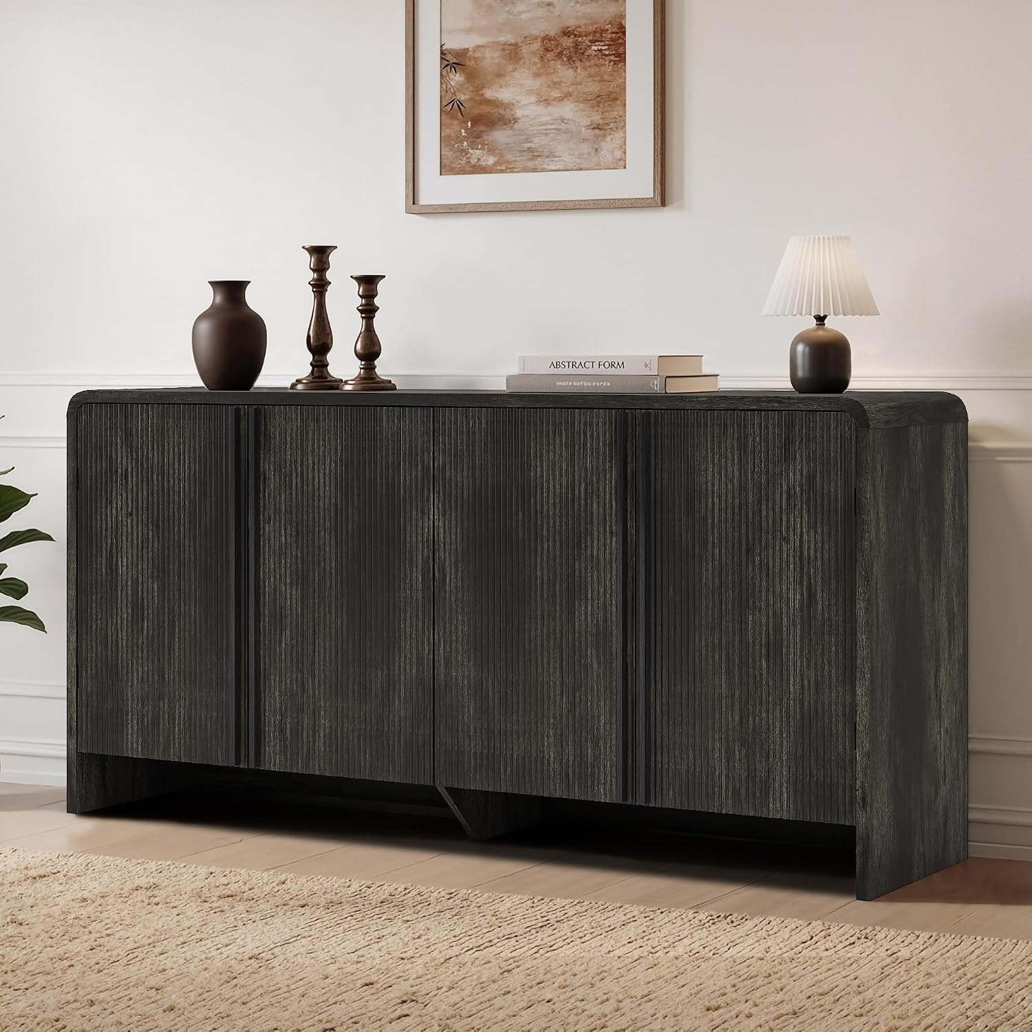 Creno 63" Fluted TV Stand Amerlife Black