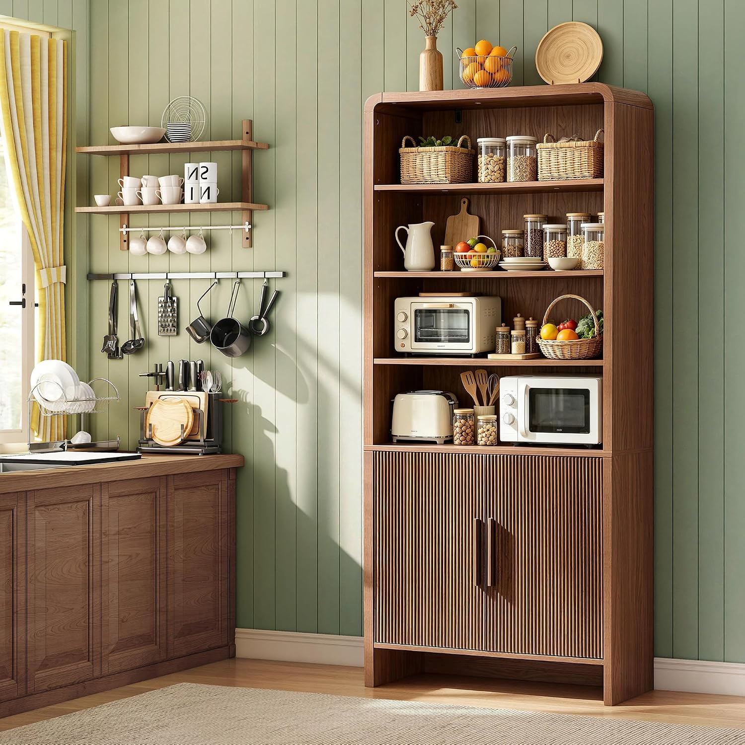 Arcova 71" Tall Fluted Bookshelf Amerlife Brown