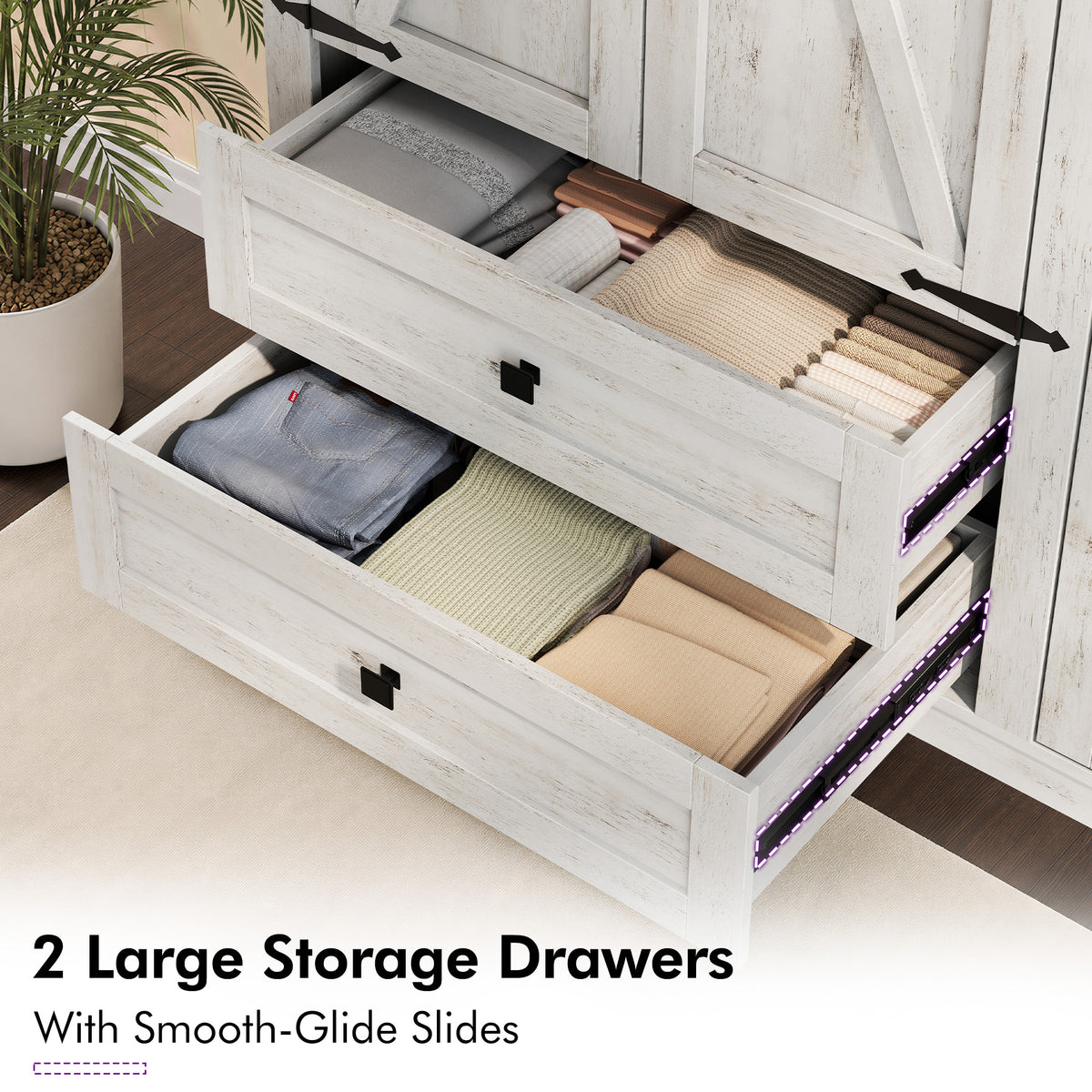 Barn 3 Door Farmhouse Wardrobe Closet-Distressed White