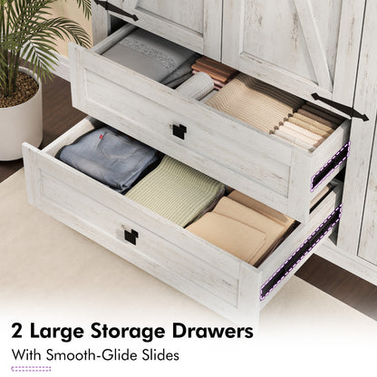 Barn 3 Door Farmhouse Wardrobe Closet-Distressed White