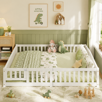 Solid Wood Toddler Floor Bed with Safety Rails
