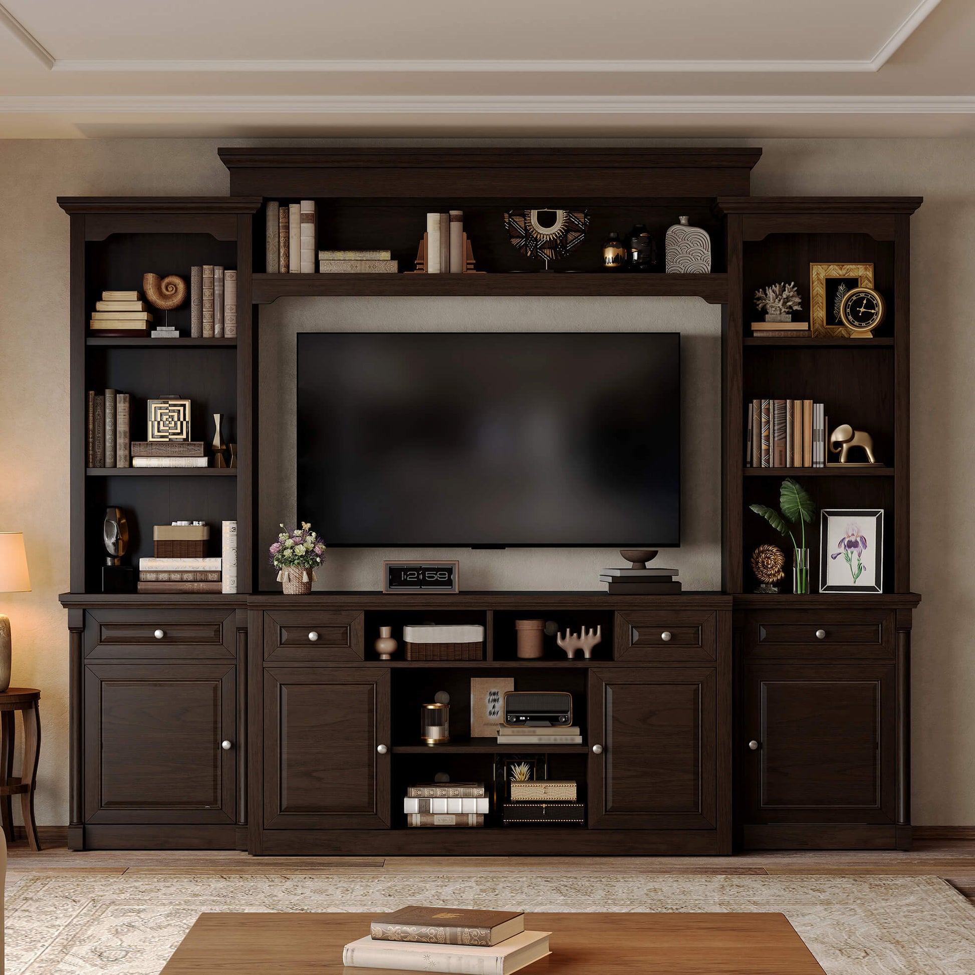 Cortina Rustic Wall Unit Entertainment Center Amerlife Dark Walnut
