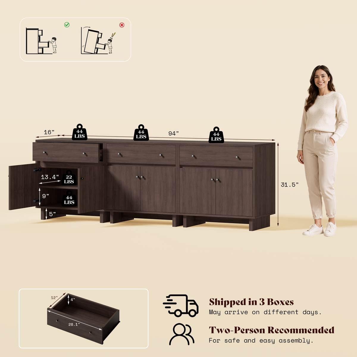 MKG002 Modular Storage Cabinet-3pc-C-walnut
