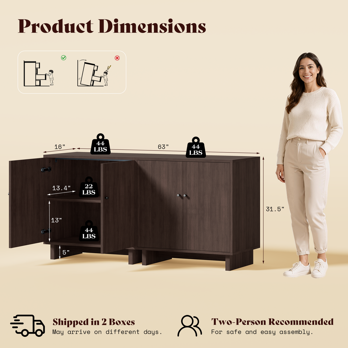MKG002 Modular Storage Cabinet-2pc-F-walnut