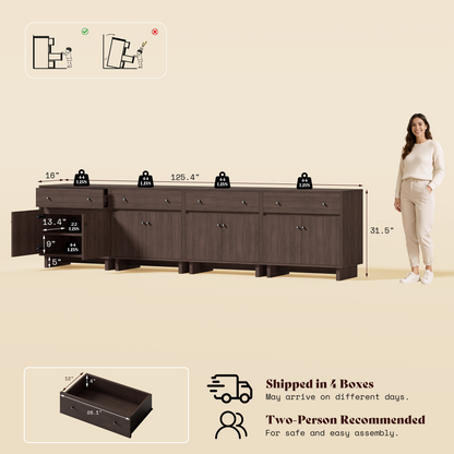 MKG002 Modular Storage Cabinet-4pc-C-walnut