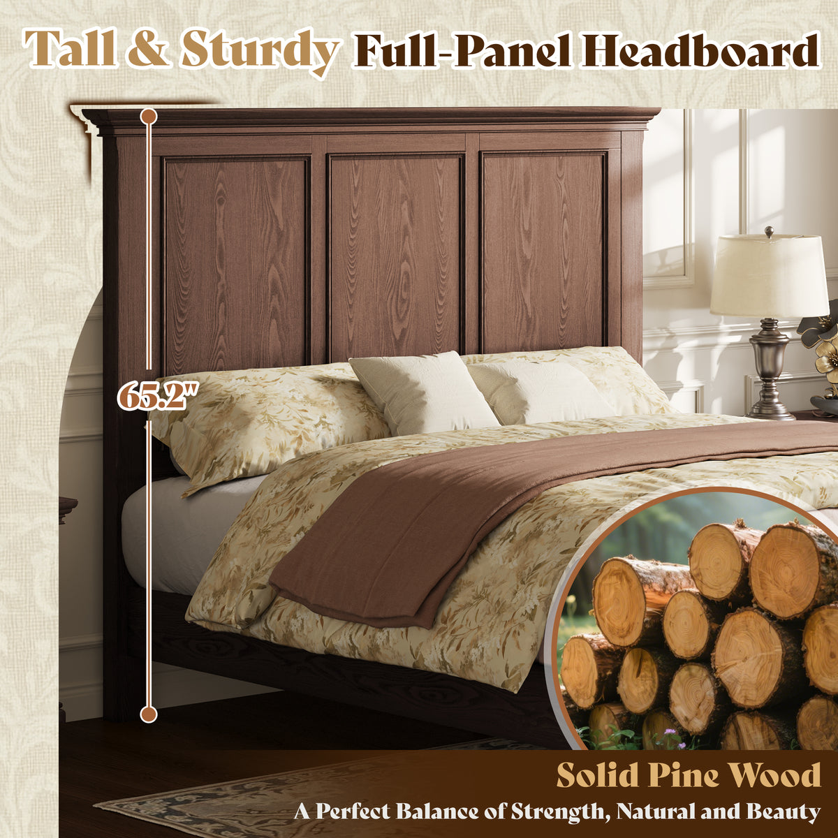 Bobbin Solid Wood Platform Bed-Brown-King