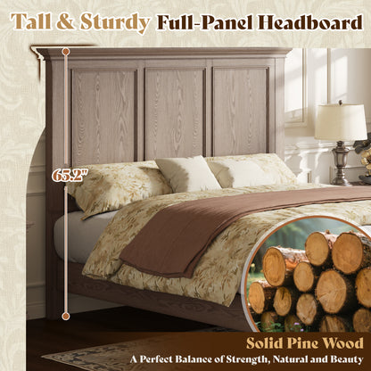 Bobbin Solid Wood Platform Bed-Taupe Gray-King