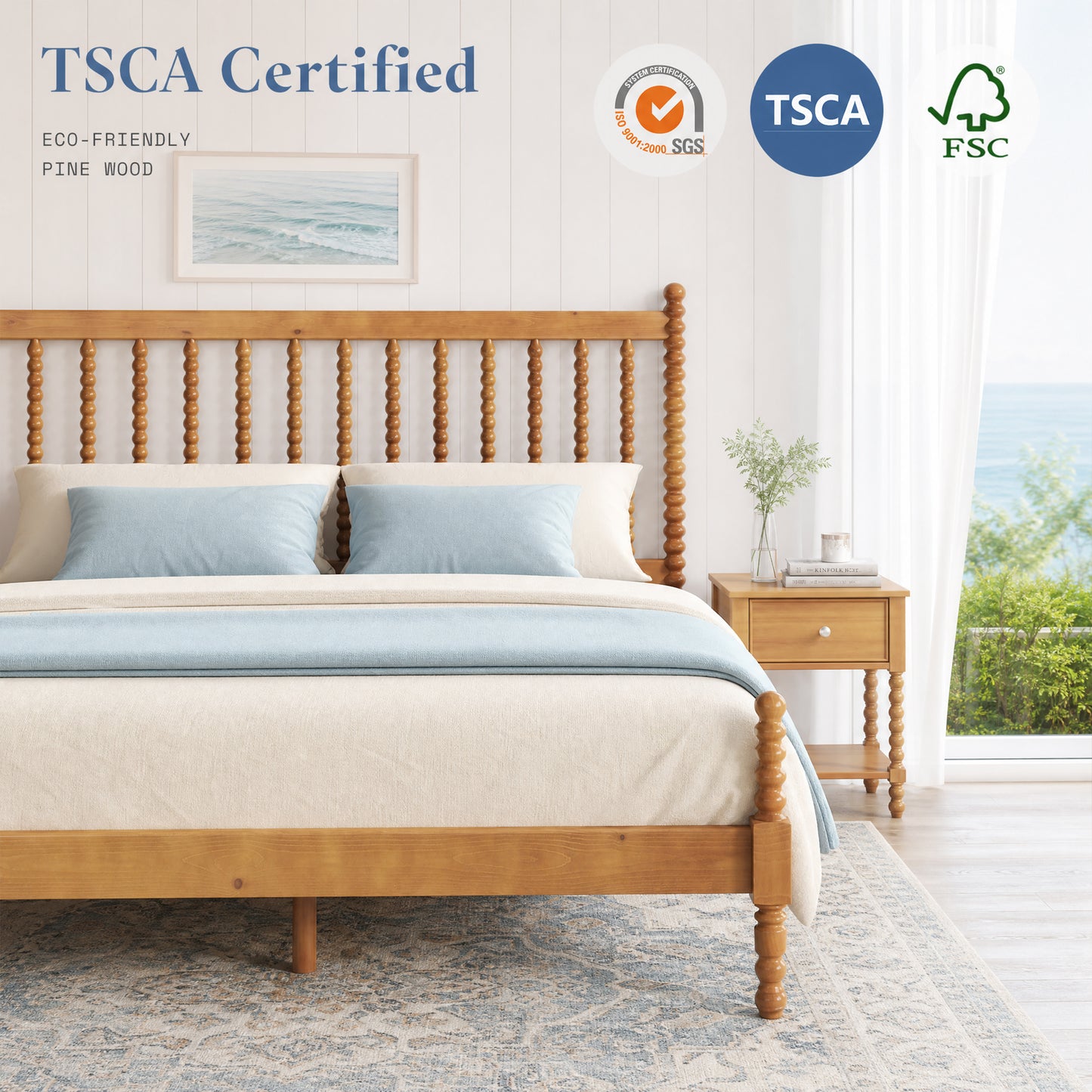 Classic Bobbin Solid Wood Bed Frame-King-Brown Walnut