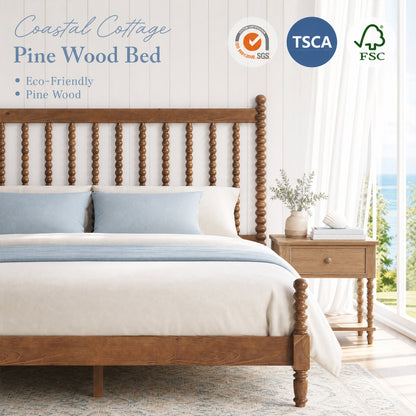Classic Bobbin Solid Wood Bed Frame-Full-Dark Walnut