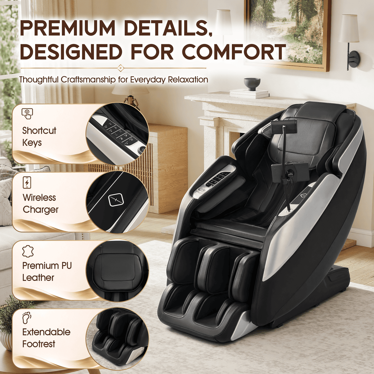 Smart 3D Zero Gravity Massage Chair-4D Massage Roller-Black