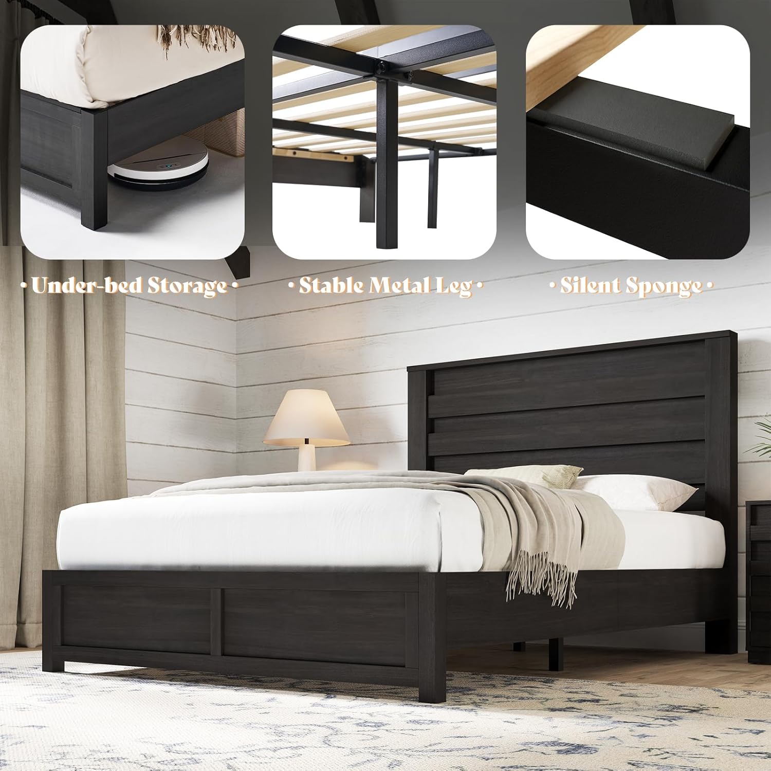 Sequoia Bedroom Set with Fluted Headboard-F-Black