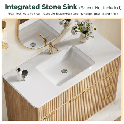 Modern Fluted Bathroom Vanity Collection - 48‘’-oak