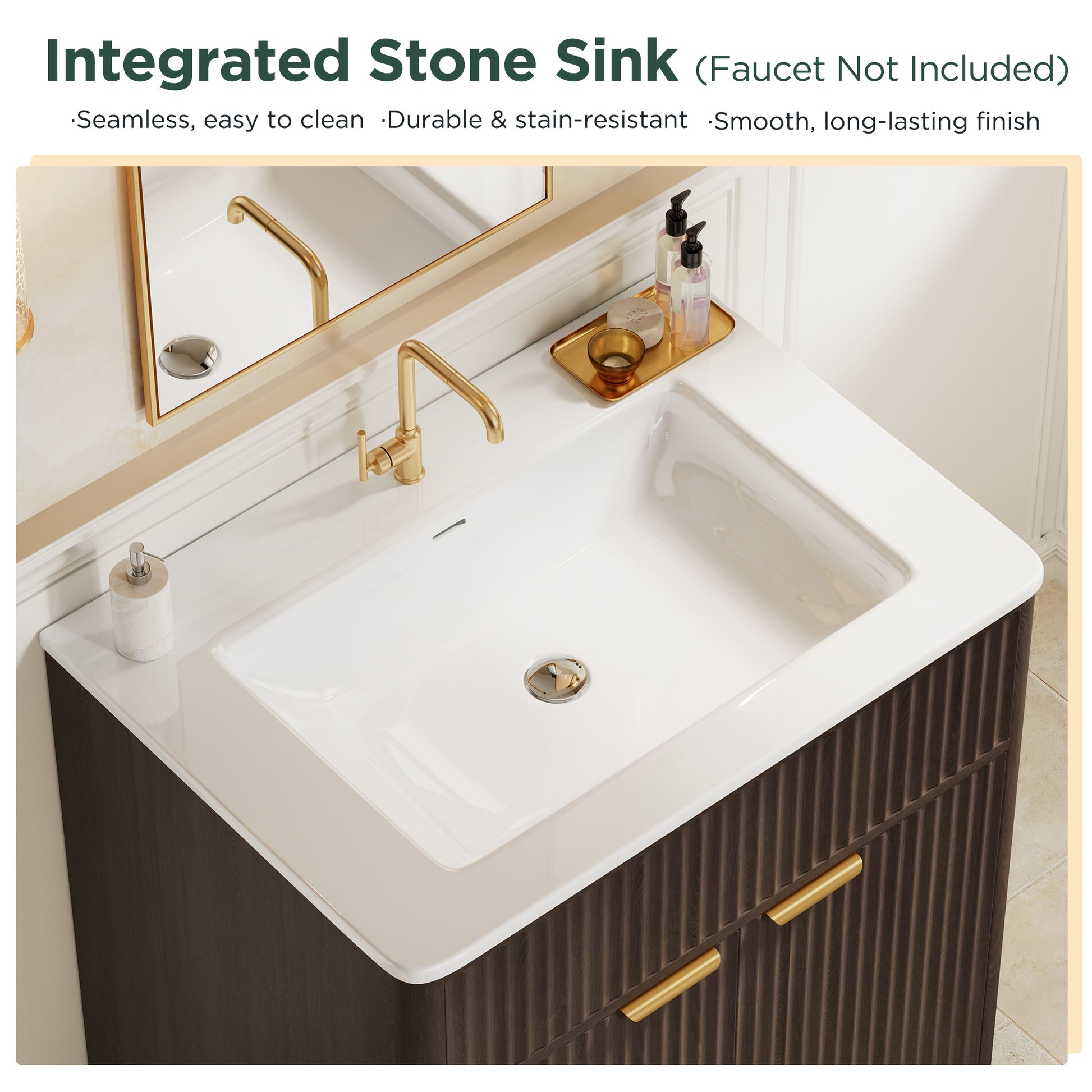 Modern Fluted Bathroom Vanity Collection - 30‘’-brown