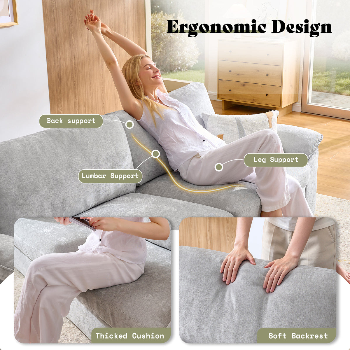 AMERLIFE 78in Loveseat Sofa, Cloud Couch for Living Room, Light Grey
