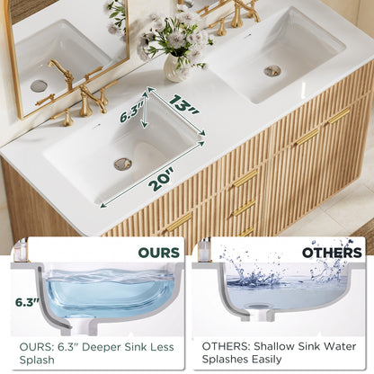 Modern Fluted Bathroom Vanity Collection - 60‘’-oak