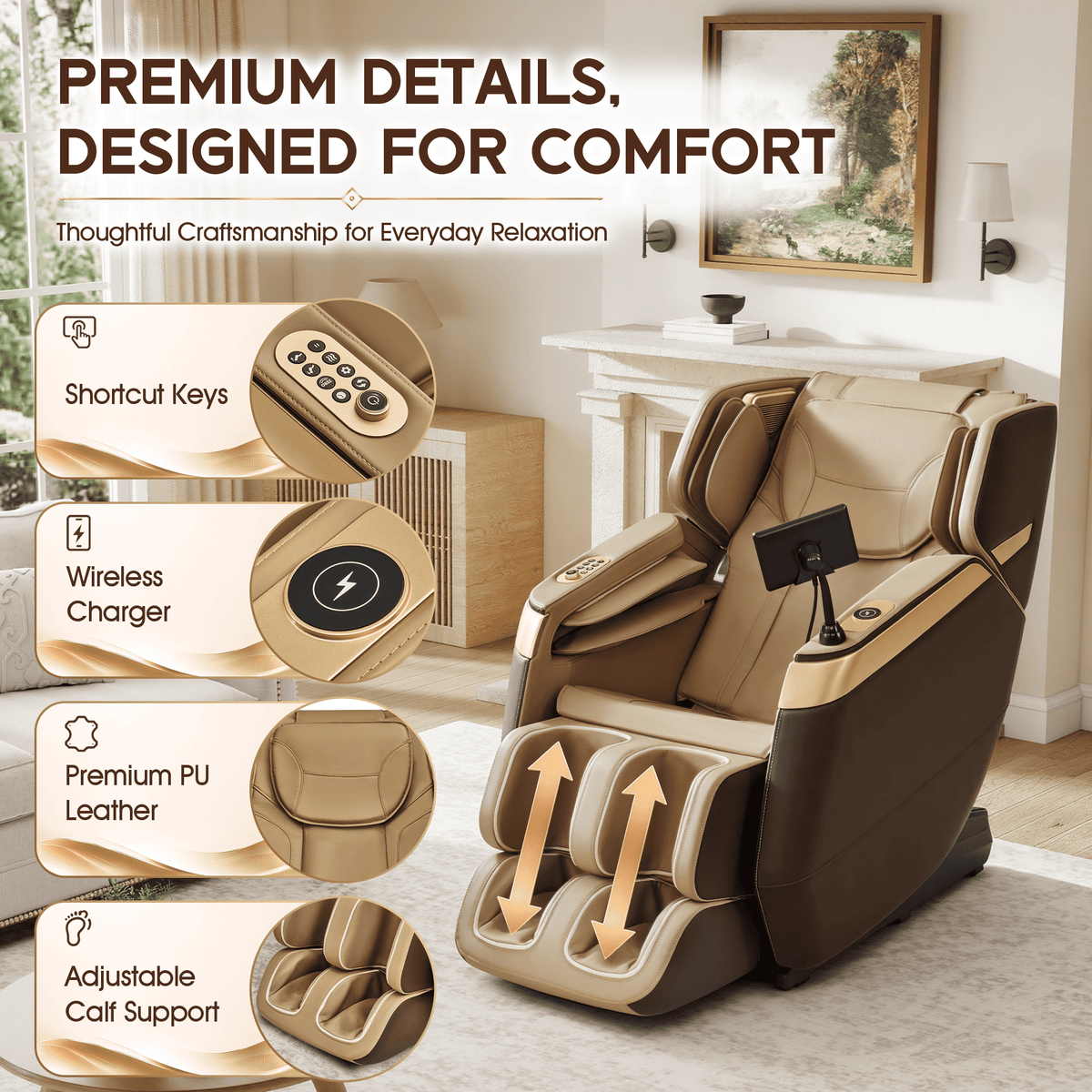 Smart 3D Zero Gravity Massage Chair-Wider Version-Brown