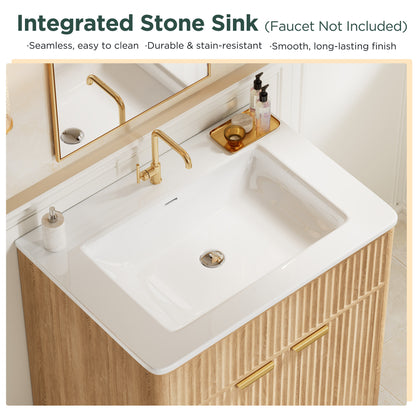 Modern Fluted Bathroom Vanity Collection - 36‘’-oak