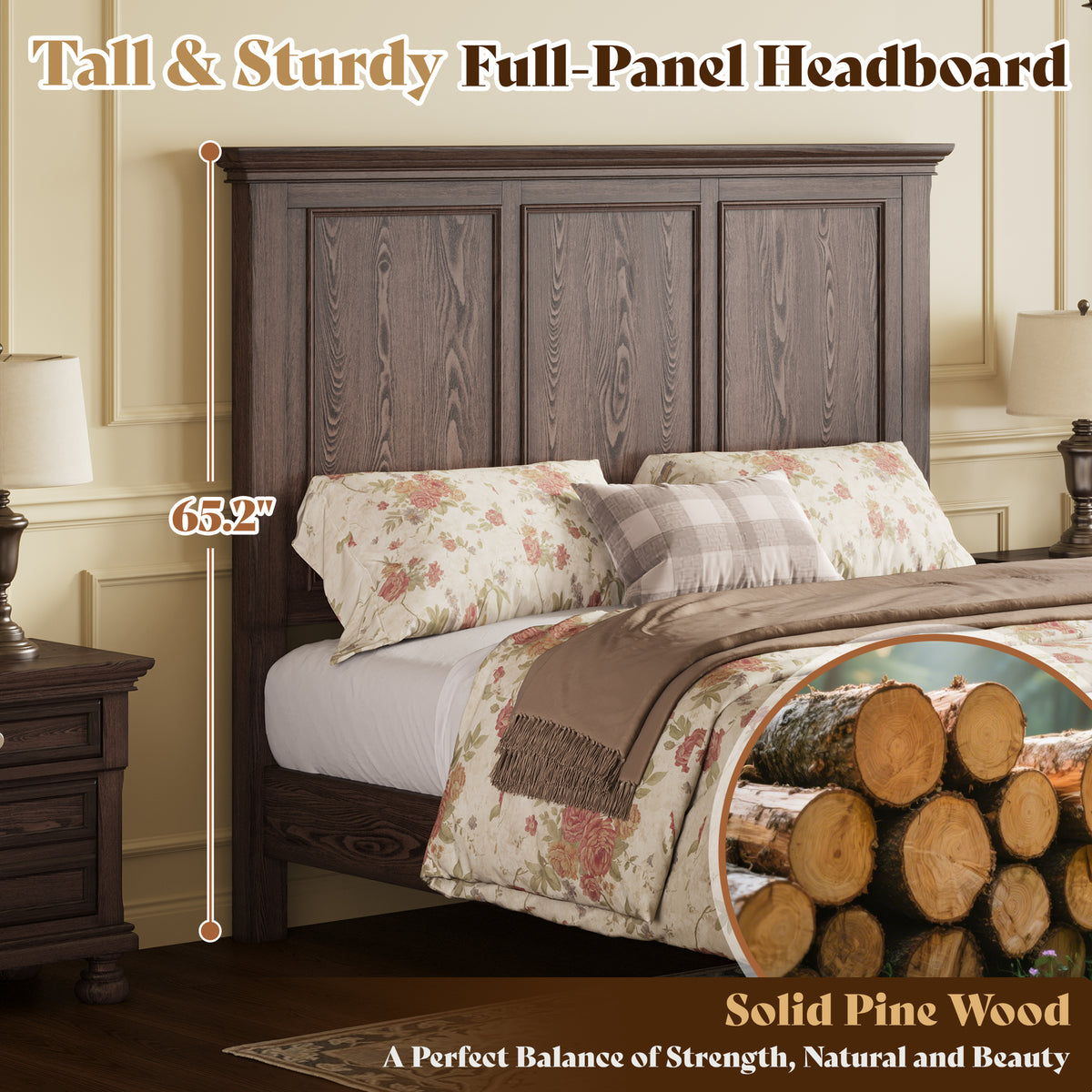 Bobbin Solid Wood Platform Bed-Brown-Queen