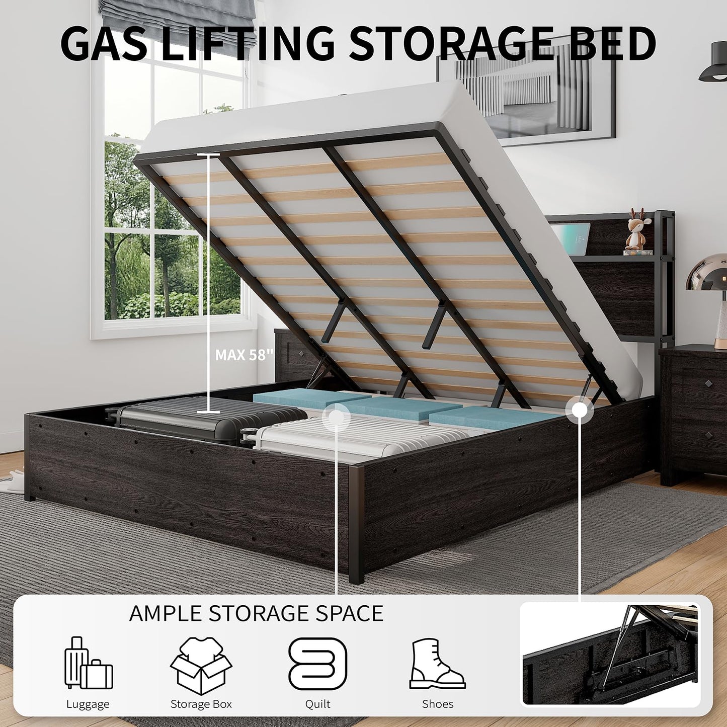 Scribe Storage Bed & 2 Nightstands 3-Piece Set King Black