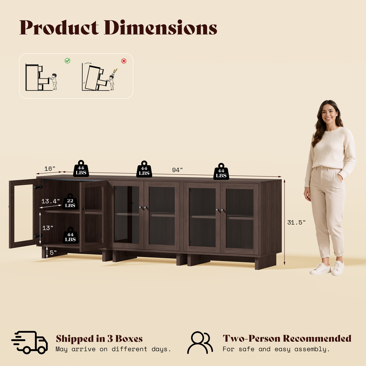 MKG002 Modular Storage Cabinet-3pc-E-walnut