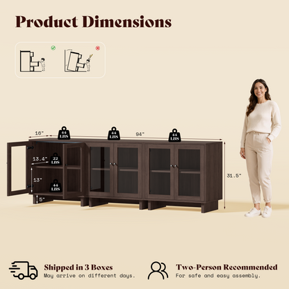 MKG002 Modular Storage Cabinet-3pc-E-walnut