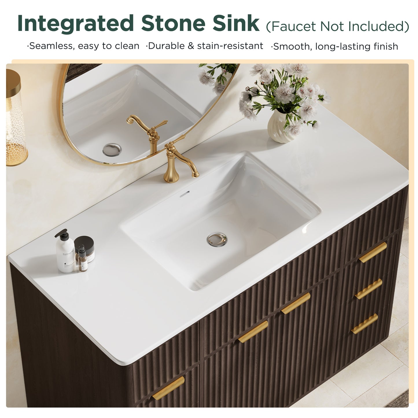 Modern Fluted Bathroom Vanity Collection - 48‘’-brown