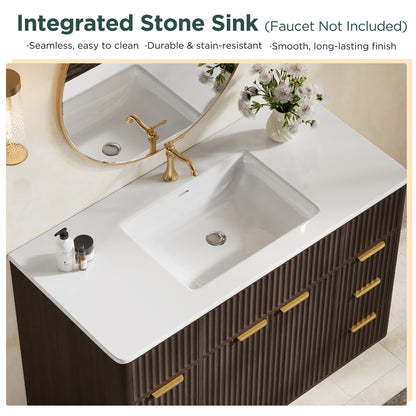Modern Fluted Bathroom Vanity Collection - 48‘’-brown