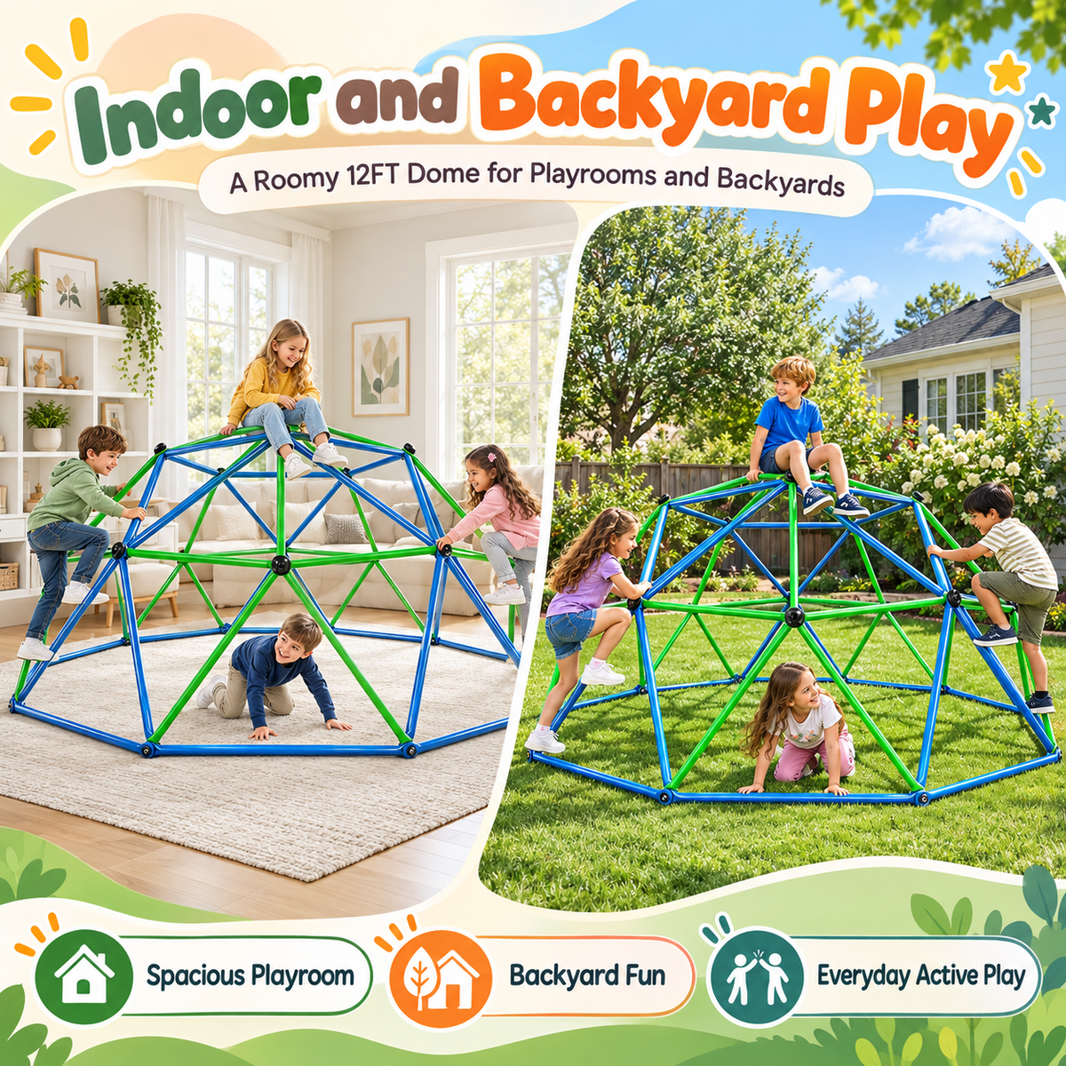 Outdoor Geometric Kids Jungle Gym-12*6 FT