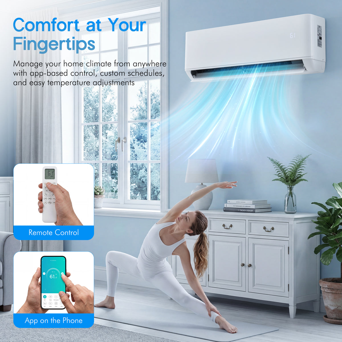 Multi-Zone Ductless Mini Split AC and Heating System (2 & 3 Zone)-2 Zone 20000 BTU (9k+9k)-WIFI
