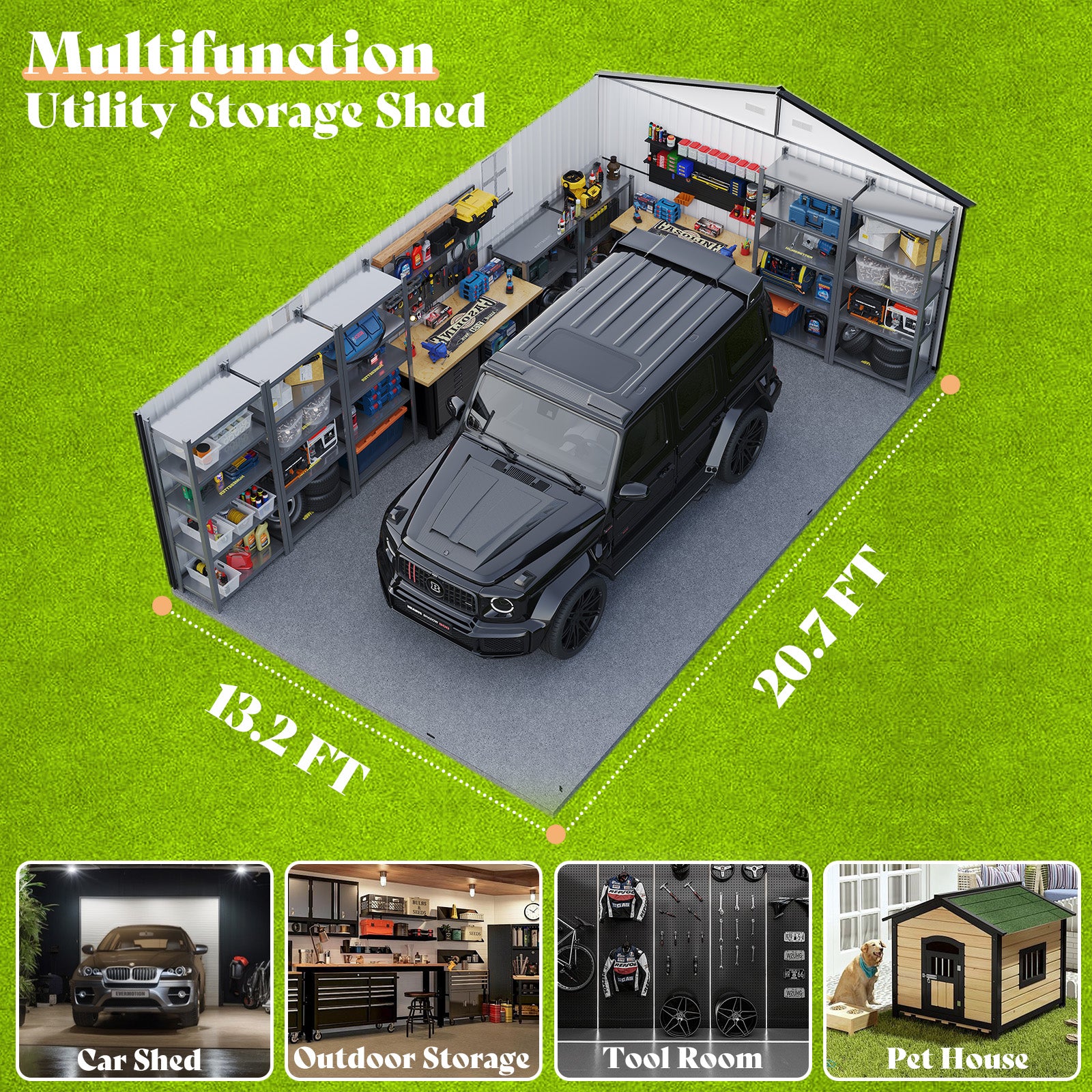 Extra Large Outdoor Metal Garage Shed Amerlife 13x21x8.4 FT 