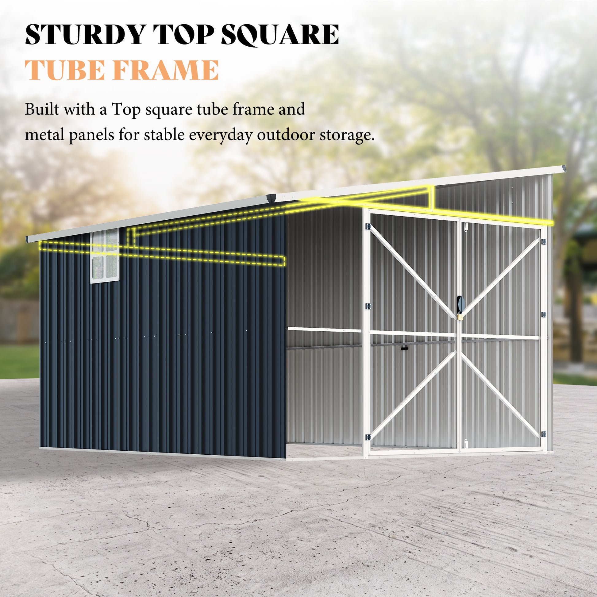 Lark Weatherproof Metal Garden Tool Shed with Sloped Roof-10x8FT