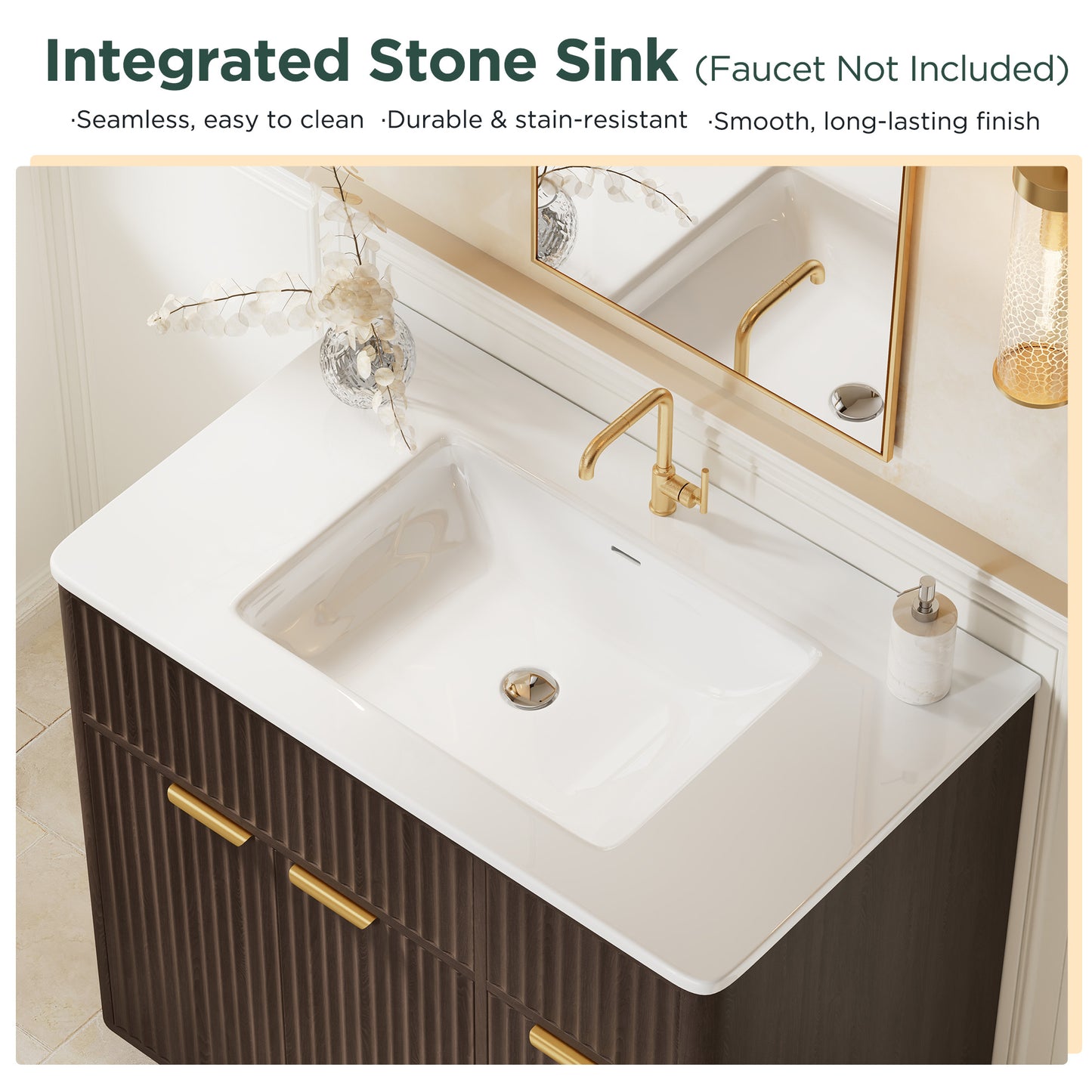 Modern Fluted Bathroom Vanity Collection - 36‘’-brown