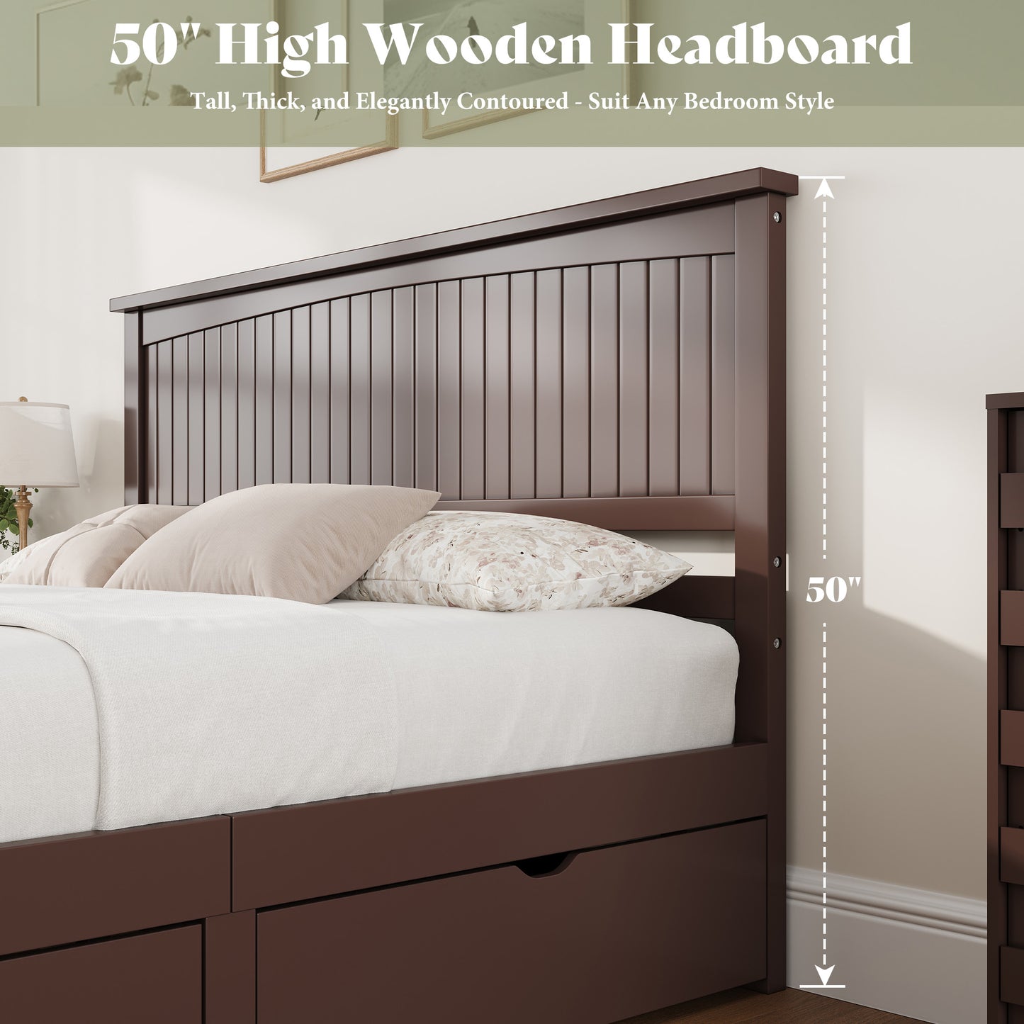 Solid Wood Platform Bed Frame-King-Espresso Brown