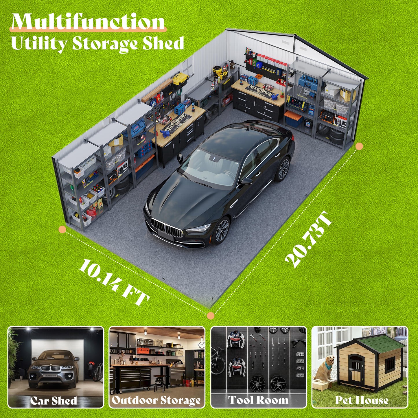 Extra Large Outdoor Metal Garage Shed Amerlife 10x21x7.3 FT 