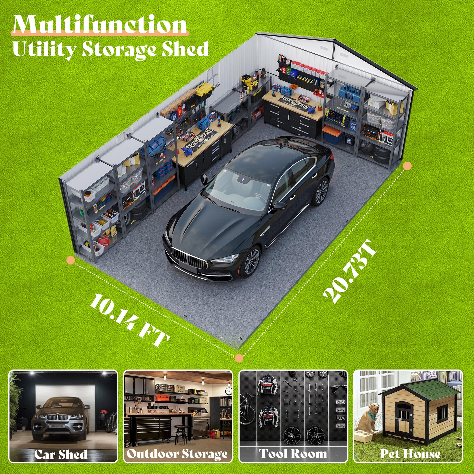 Extra Large Outdoor Metal Garage Shed Amerlife 10x21x7.3 FT 