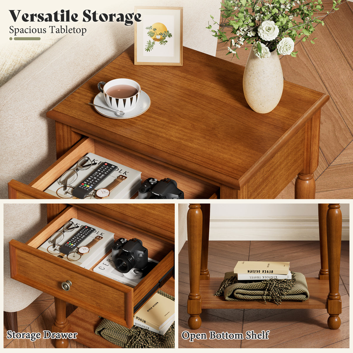 Ember Vintage Walnut Nightstand Set-Brown