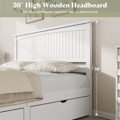 Solid Wood Platform Bed Frame-King-Coastal White