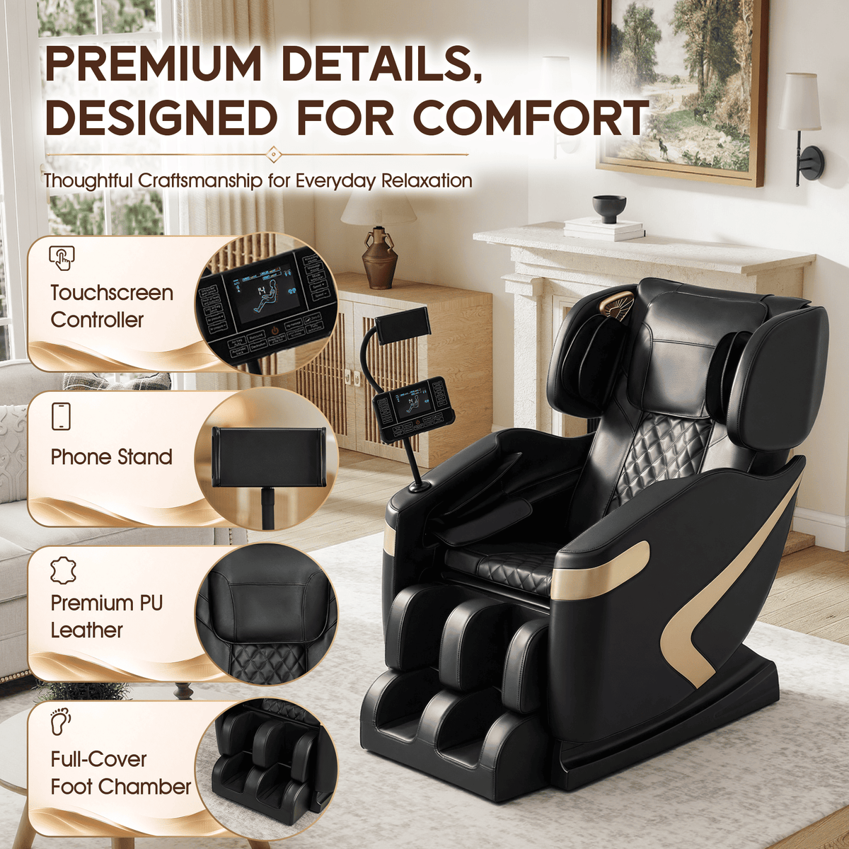 Smart 3D Zero Gravity Massage Chair-Wider Version-Black & Gold