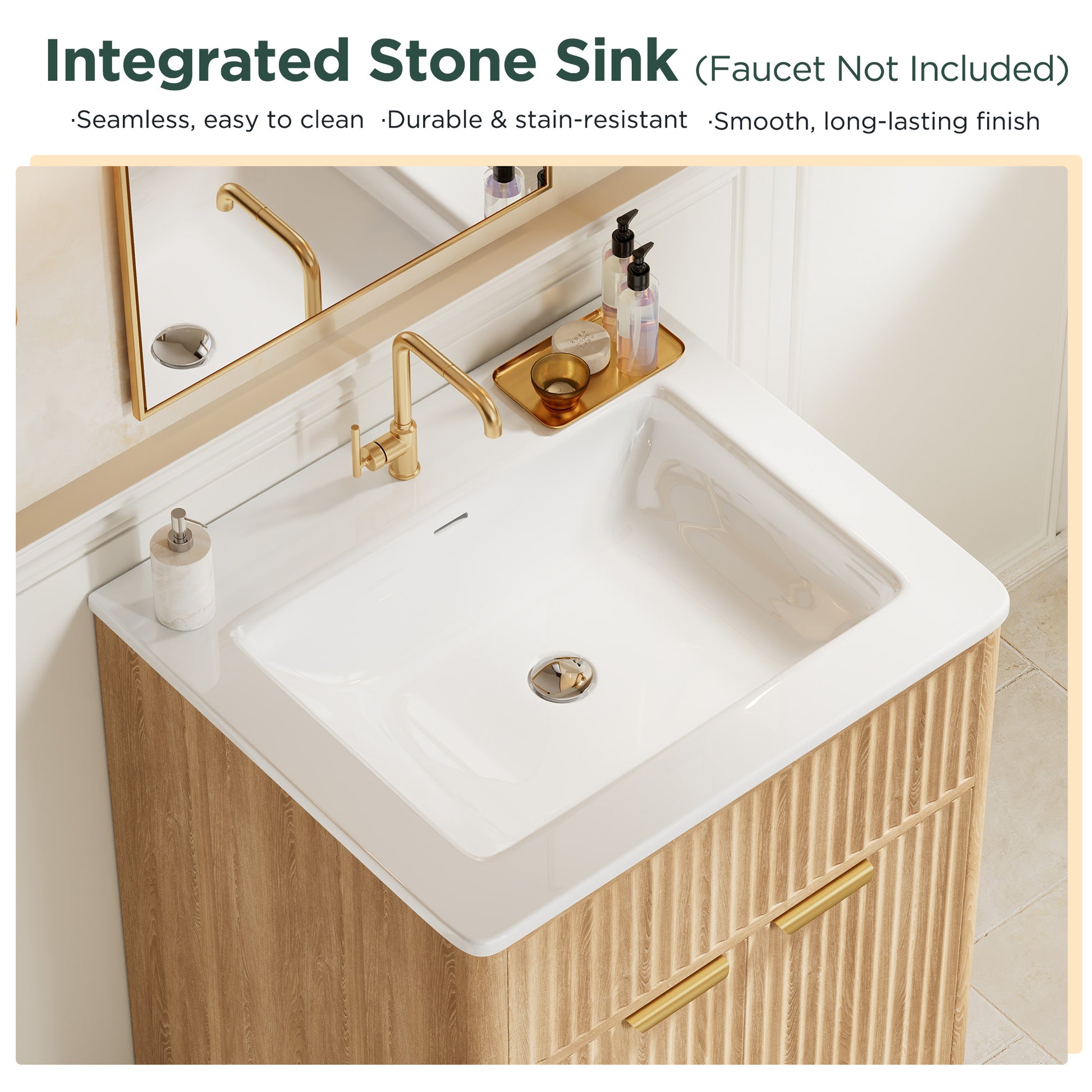 Modern Fluted Bathroom Vanity Collection -24‘’-oak