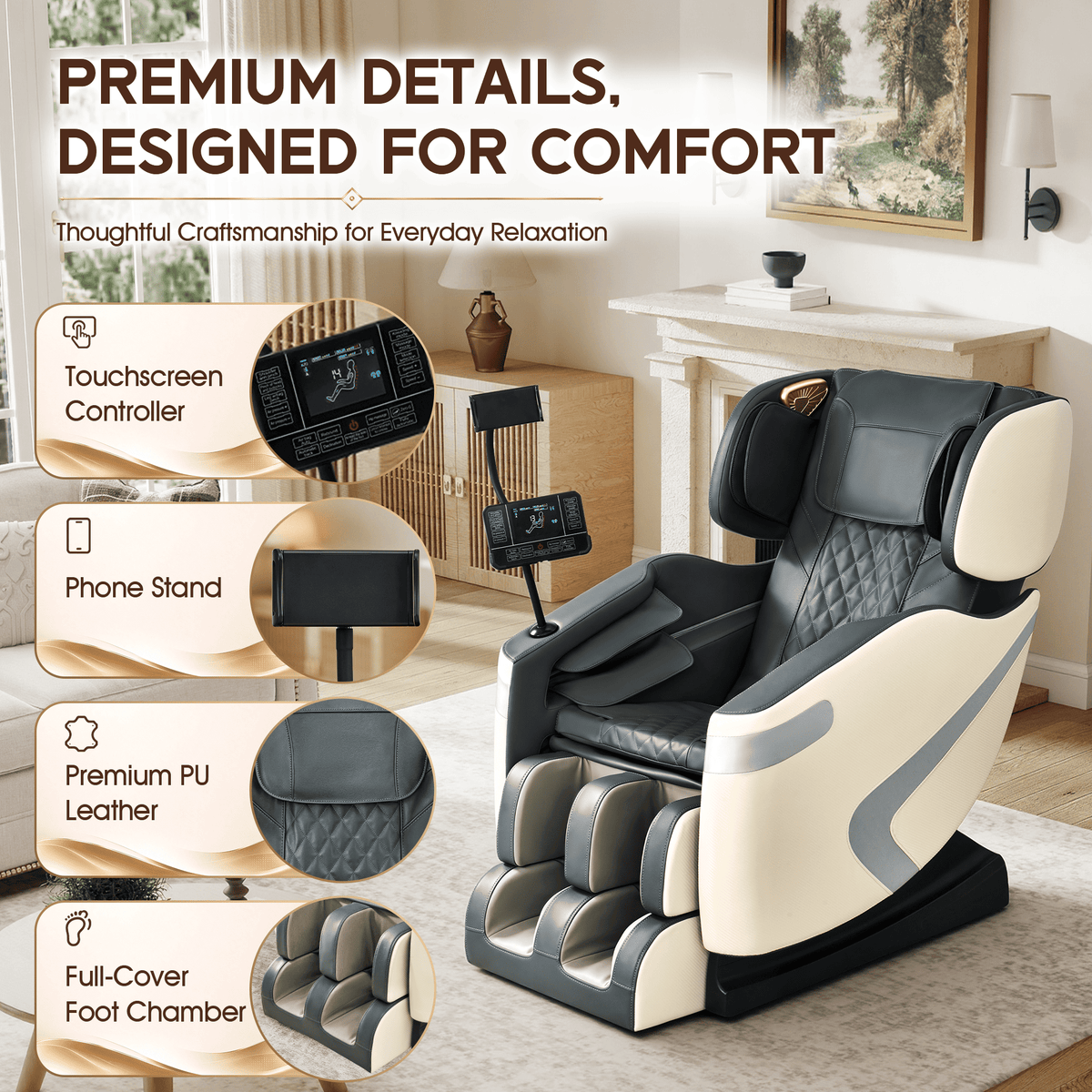 Smart 3D Zero Gravity Massage Chair-Wider Version-White & Gray