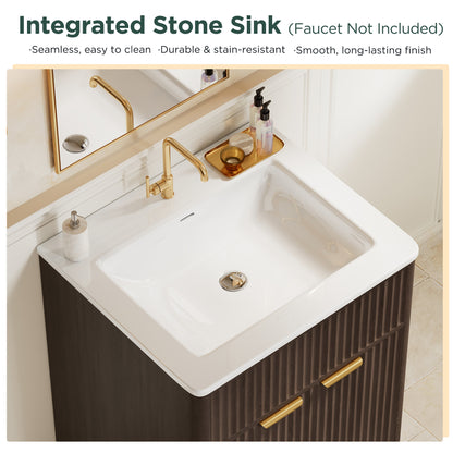 Modern Fluted Bathroom Vanity Collection -24‘’-brown
