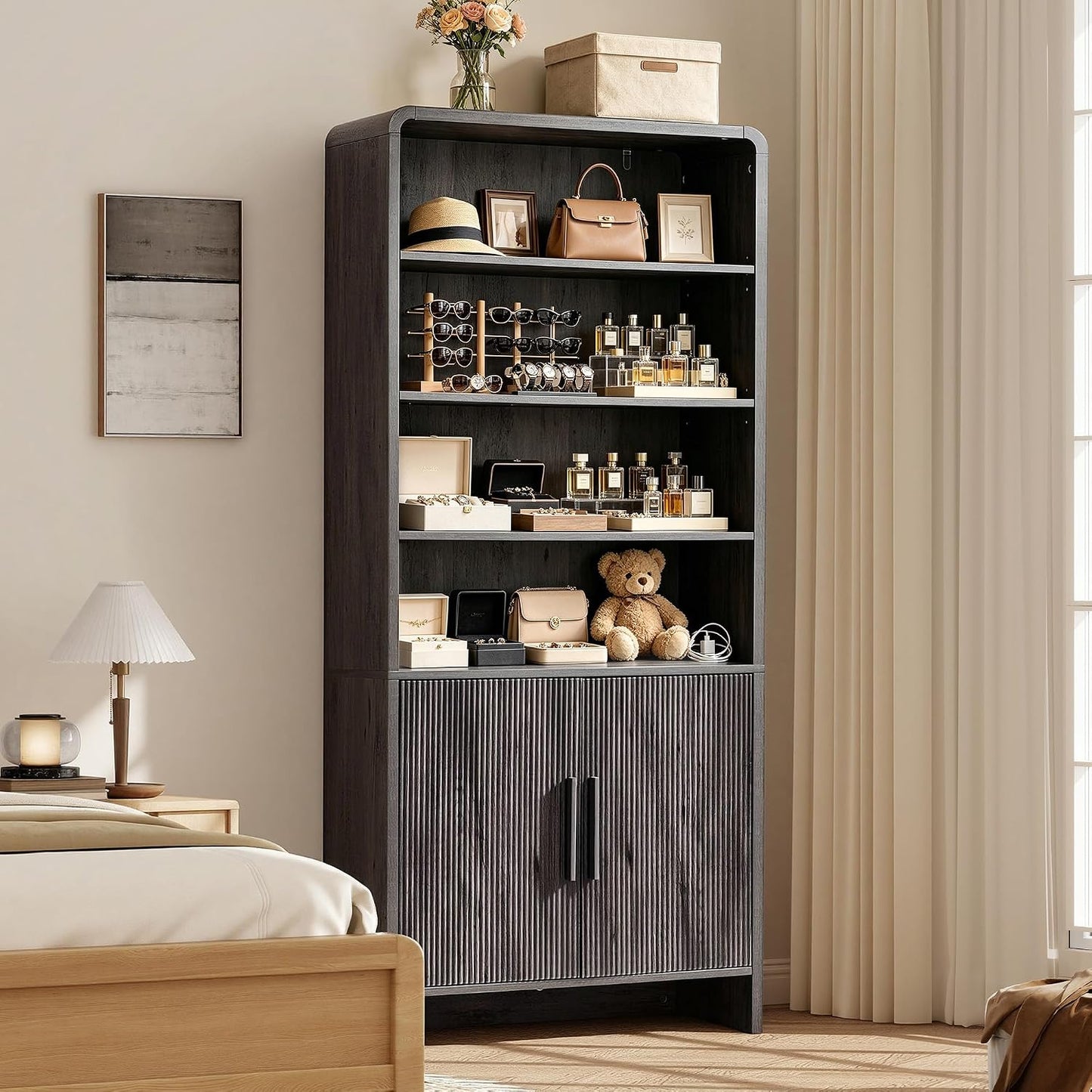 Arcova 71" Tall Fluted Bookshelf Amerlife Dark Grey