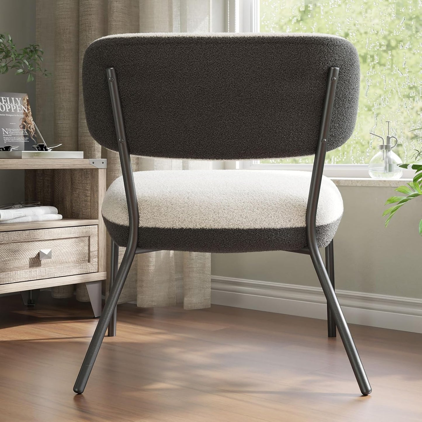 Cocoon Wider Boucle Vanity Chair Amerlife White&grey