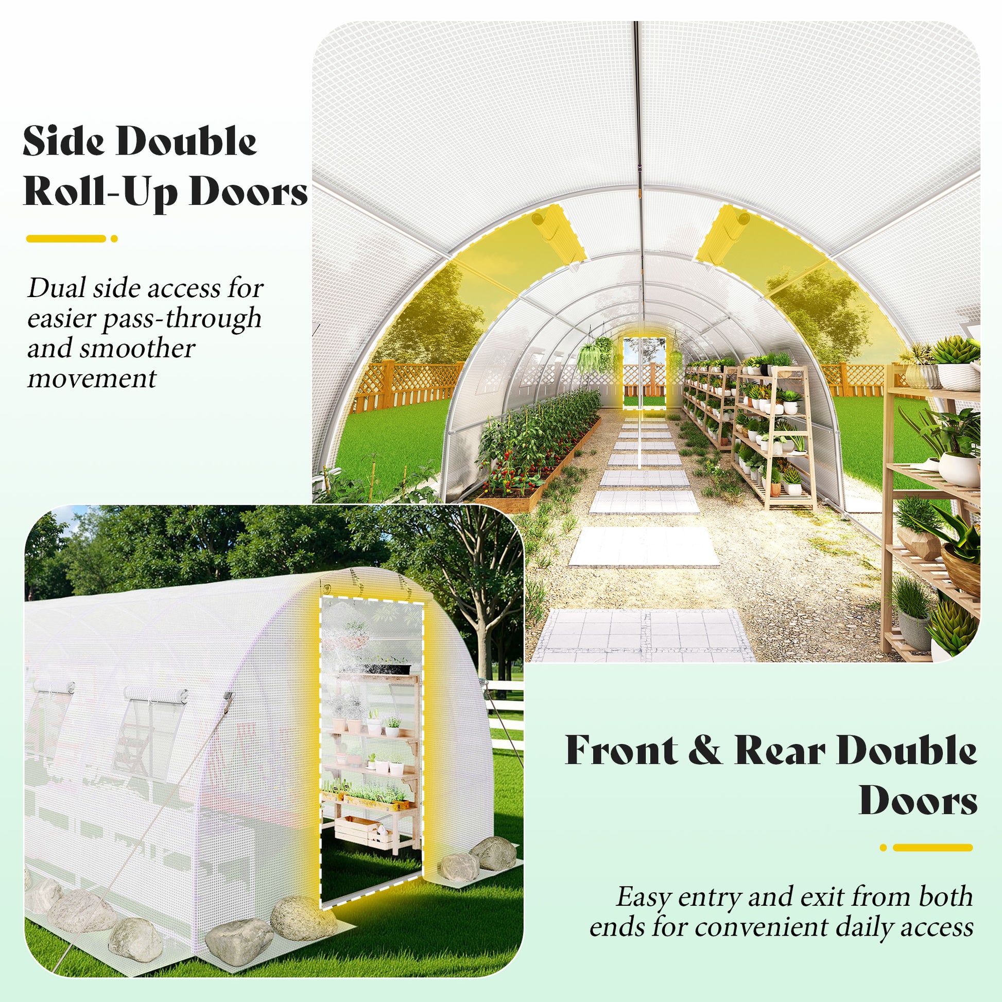 Canopy Large Walk-In Outdoor Greenhouse with Misting System-44x10 FT - Frame NOT Included-White