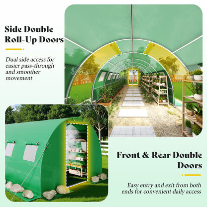 Canopy Large Walk-In Outdoor Greenhouse with Misting System-44x10 FT-Green